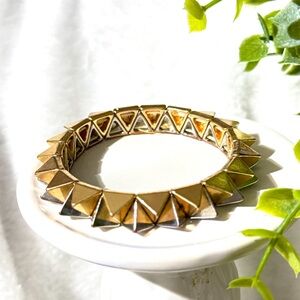 Gold Pyramid Stud Two Tone Stretch Bracelet